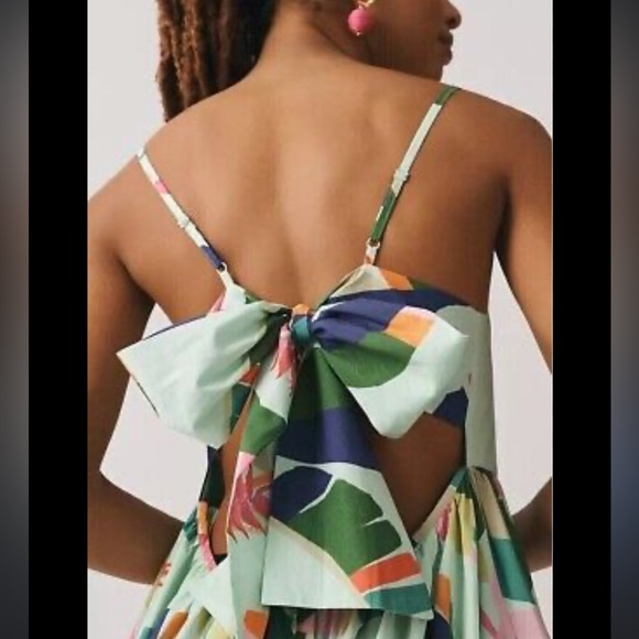 Farm Rio Tie Back Dress Square Neck Tiered Tropical Dress - Picture 3 of 7